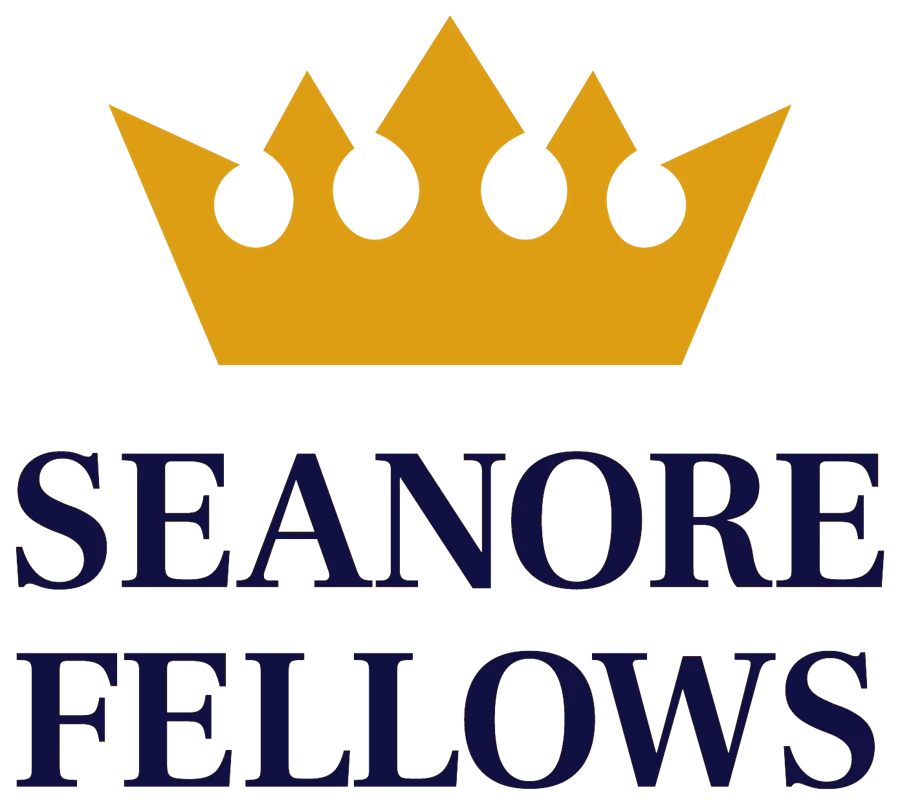 Primary logo: gold crown above SEANORE FELLOWS in navy serif capitals